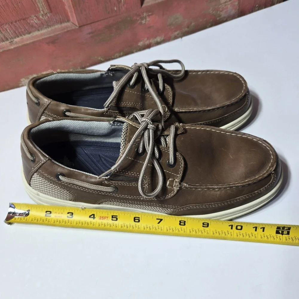 Dockers Beacon Genuine Leather Boat Shoes Mens 10.5 M‎ Brown Lace Up Logo EUC